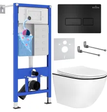 Унитаз подвесной Roxen Antares Black в комплекте с инсталляцией StounFix Dual Fresh 6 в 1 964755 кнопка: черный матовый