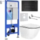 Унитаз подвесной Roxen Antares Black в комплекте с инсталляцией StounFix Dual Fresh 6 в 1 964755 кнопка: черный матовый