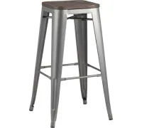 Табурет Stool Group TOLIX WOOD барный серебристый матовый
