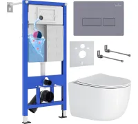 Унитаз подвесной Roxen Vortex в комплекте с инсталляцией StounFix Dual Fresh 6 в 1 966868 кнопка: серый гранит