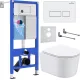 Унитаз подвесной Roxen Simple Compact в комплекте с инсталляцией StounFix Dual Fresh 6 в 1 920247 кнопка: белый глянец
