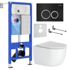 Унитаз подвесной Roxen Vortex Tornado в комплекте с инсталляцией StounFix Dual Fresh 6 в 1 964295 кнопка: черный матовый
