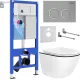 Унитаз подвесной Roxen Antares Black в комплекте с инсталляцией StounFix Dual Fresh 6 в 1 964715 кнопка: хром матовый