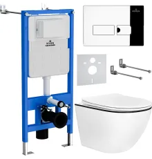 Унитаз подвесной Roxen Antares Black в комплекте с инсталляцией StounFix Dual Fresh 6 в 1 964772 кнопка: хром глянец