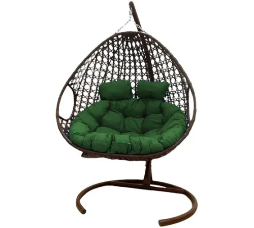 Подвесное кресло M-Group Для двоих Люкс 11510204 коричневый ротанг/зеленая подушка