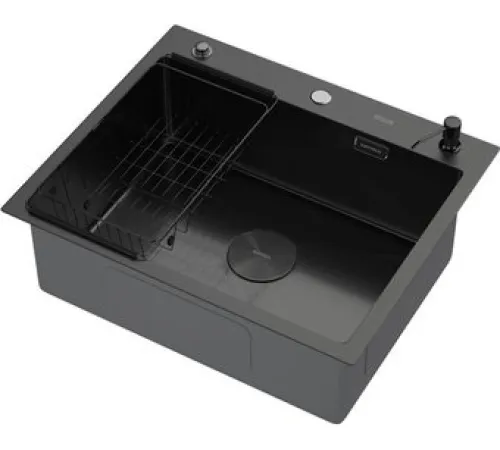 Кухонная мойка ARFEKA ECO AR мойка 600*500 POP-UP, коландер F, дозатор BLACK DECOR VOLCANIC ROCK