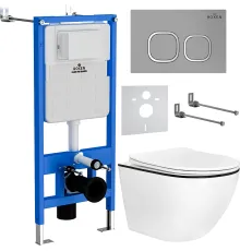 Унитаз подвесной Roxen Antares Black в комплекте с инсталляцией StounFix Dual Fresh 6 в 1 964715 кнопка: хром матовый