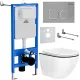 Унитаз подвесной Roxen Antares Black в комплекте с инсталляцией StounFix Dual Fresh 6 в 1 964715 кнопка: хром матовый
