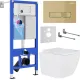 Унитаз подвесной Roxen Сube в комплекте с инсталляцией StounFix Dual Fresh 6 в 1 968065 кнопка: брашированное золото