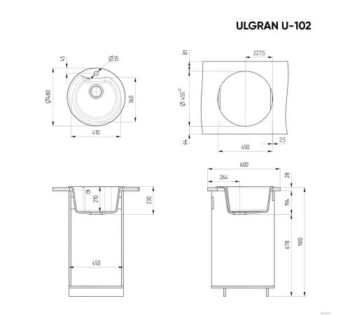Кухонная мойка Ulgran U-102 ультра-белый