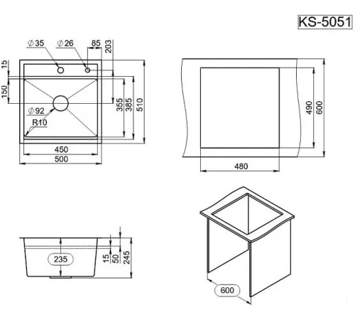 Кухонная мойка Granula KS-5051 графит матовый