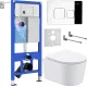 Унитаз подвесной Roxen Simple Compact в комплекте с инсталляцией StounFix Dual Fresh 6 в 1 918025 кнопка: хром глянец