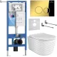 Унитаз подвесной Roxen Vine Tornado в комплекте с инсталляцией StounFix Dual Fresh 6 в 1 979013 кнопка: золото глянцевое