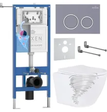 Унитаз подвесной Roxen Antares Tornado Long в комплекте с инсталляцией StounFix Dual Fresh 6 в 1 868430 кнопка: серый бетон матовая