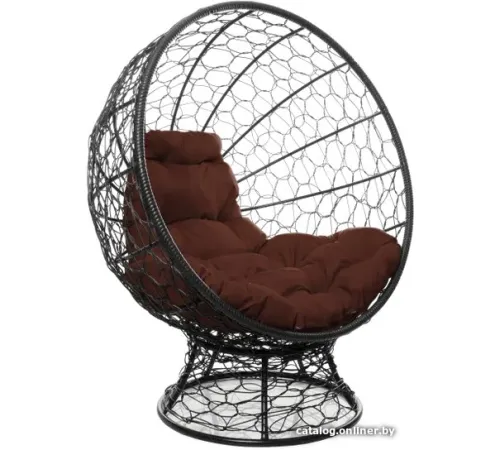 Кресло M-Group Кокос на подставке 11590405 черный ротанг/коричневая подушка