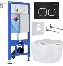 Унитаз подвесной Roxen Porto One Rimless 6 в 1 StounFix Dual Fresh 545591 кнопка: черный матовый