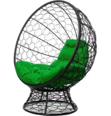 Кресло M-Group Кокос на подставке 11590404 черный ротанг/зеленая подушка