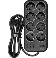 Сетевой фильтр Powercom SP-08 USB03AB 3 м, 8 розеток, черный