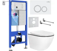 Унитаз подвесной Roxen Antares Black в комплекте с инсталляцией StounFix Dual Fresh 6 в 1 964631 кнопка: белый глянец