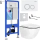 Унитаз подвесной Roxen Antares Black в комплекте с инсталляцией StounFix Dual Fresh 6 в 1 964631 кнопка: белый глянец