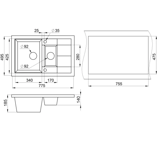 Кухонная мойка  Granula 7802 черный