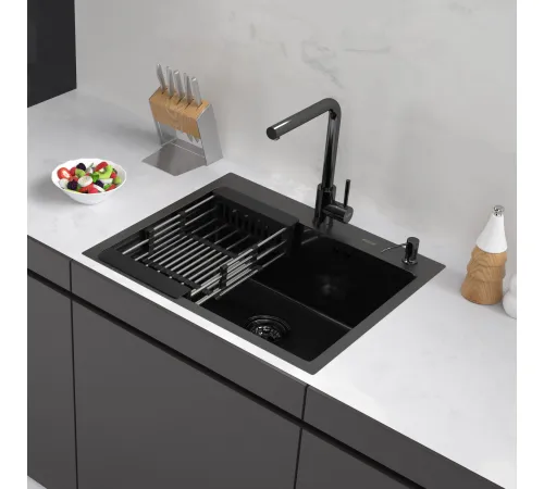 Кухонная мойка ARFEKA ECO AR мойка 600*500, коландер, дозатор BLACK DECOR MILLET GRAINS