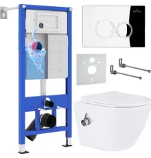 Унитаз подвесной Roxen Antares Bidet в комплекте с инсталляцией StounFix Dual Fresh 6 в 1 926249 кнопка: хром глянец