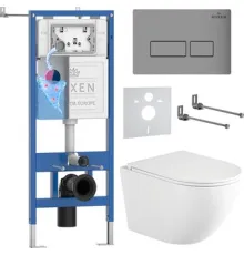 Унитаз подвесной Roxen Antares Tornado Long в комплекте с инсталляцией StounFix Dual Fresh 6 в 1 868415 кнопка: хром матовый матовая
