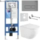 Унитаз подвесной Roxen Antares Tornado Long в комплекте с инсталляцией StounFix Dual Fresh 6 в 1 868415 кнопка: хром матовый матовая