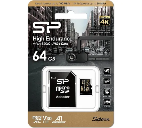 Карта памяти Silicon-Power Golden Series High Endurance microSDXC SP064GBSTXDV3V1HSP 64GB с адаптером