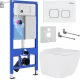 Унитаз подвесной Roxen Cube в комплекте с инсталляцией StounFix Dual Fresh 6 в 1 534002 кнопка: белый глянец