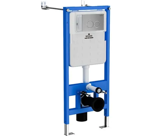 Унитаз подвесной Roxen Simple Compact в комплекте с инсталляцией StounFix Dual Fresh 6 в 1 915792 кнопка: хром матовый