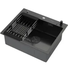 Кухонная мойка ARFEKA ECO AR мойка 600*500 POP-UP, коландер, дозатор BLACK DECOR VOLCANIC ROCK