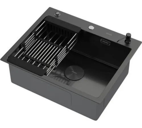 Кухонная мойка ARFEKA ECO AR мойка 600*500 POP-UP, коландер, дозатор BLACK DECOR VOLCANIC ROCK