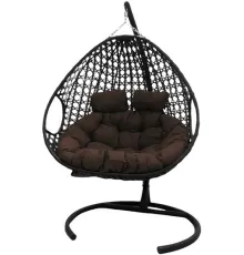 Подвесное кресло M-Group Для двоих Люкс 11510405 черный ротанг/коричневая подушка