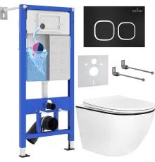 Унитаз подвесной Roxen Antares Black в комплекте с инсталляцией StounFix Dual Fresh 6 в 1 964681 кнопка: черный матовый