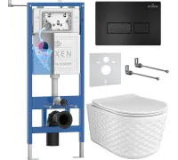 Унитаз подвесной Roxen Vine Tornado в комплекте с инсталляцией StounFix Dual Fresh 6 в 1 979001 кнопка: черный матовый