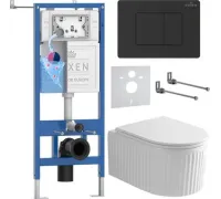 Унитаз подвесной Roxen Royal Matt в комплекте с инсталляцией StounFix Dual Fresh 6 в 1 868520 кнопка: черный
