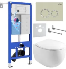 Унитаз подвесной Roxen Egg в комплекте с инсталляцией StounFix Dual Fresh 6 в 1 966284 кнопка: бежевый