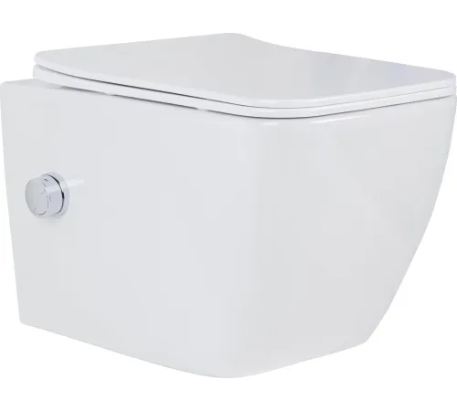 Унитаз подвесной Roxen Cube Tornado Bidet в комплекте с инсталляцией StounFix Dual Fresh 6 в 1 868630 кнопка: брашированное золото матовая