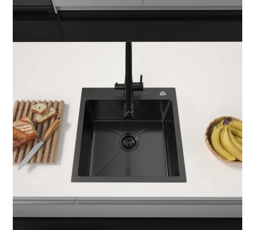 Кухонная мойка ARFEKA Eco AR 500*500 Black PVD Nano Decor Volcanic Rock