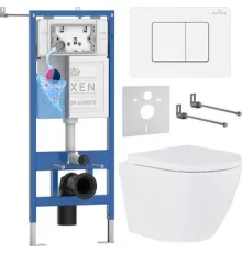 Унитаз подвесной Roxen Antares Tornado в комплекте с инсталляцией StounFix Dual Fresh 6 в 1 868548 кнопка: белый глянцевая