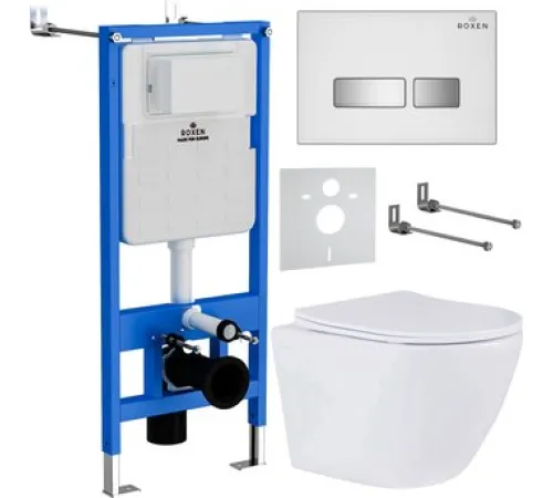 Унитаз подвесной Roxen Antares One Rimless 6 в 1 StounFix Dual Fresh 633220 белое стекло