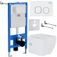 Унитаз подвесной Roxen Cube Bidet в комплекте с инсталляцией StounFix Dual Fresh 6 в 1 542448 кнопка: белый глянец