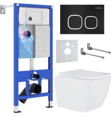 Унитаз подвесной Roxen Cube One Rimless 6 в 1 StounFix Dual Fresh 543879 кнопка: черный матовый