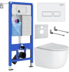 Унитаз подвесной Roxen Vortex Tornado в комплекте с инсталляцией StounFix Dual Fresh 6 в 1 964480 кнопка: белый глянец