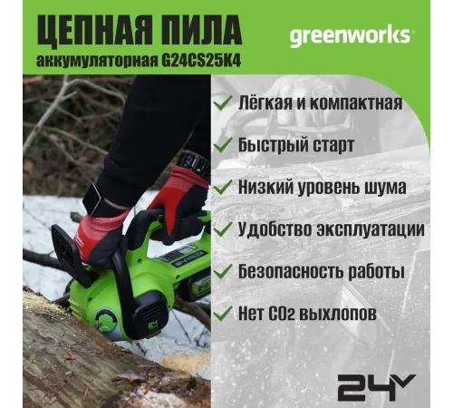 Аккумуляторная пила Greenworks G24CS25K8 2007707UH с 1-им АКБ 8 Ач