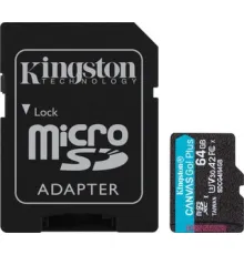 Карта памяти Kingston Canvas Go! microSDXC 64GB SDCG4/64GB с адаптером