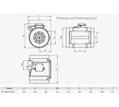 Осевой вентилятор Soler&Palau TD-1200/315 EXEIIT3