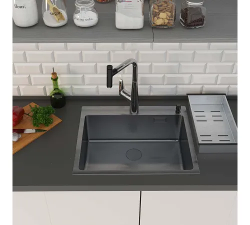 Кухонная мойка Roxen Simple 560220-55B PVD графит с коландером и дозатором